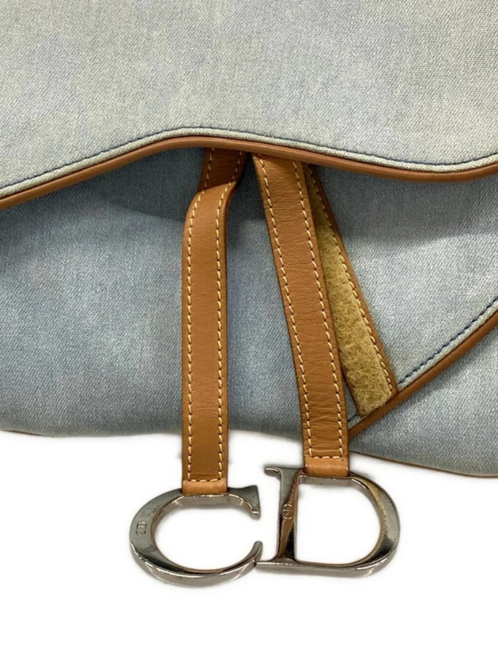 DIOR/ChristianDior Double Saddle Bag - Light Blue Beige Denim Leather - Picture 11 of 15